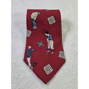 Resilio Silk Golf Tie Red Golfer Novelty Necktie Mens Vintage Sports Country...